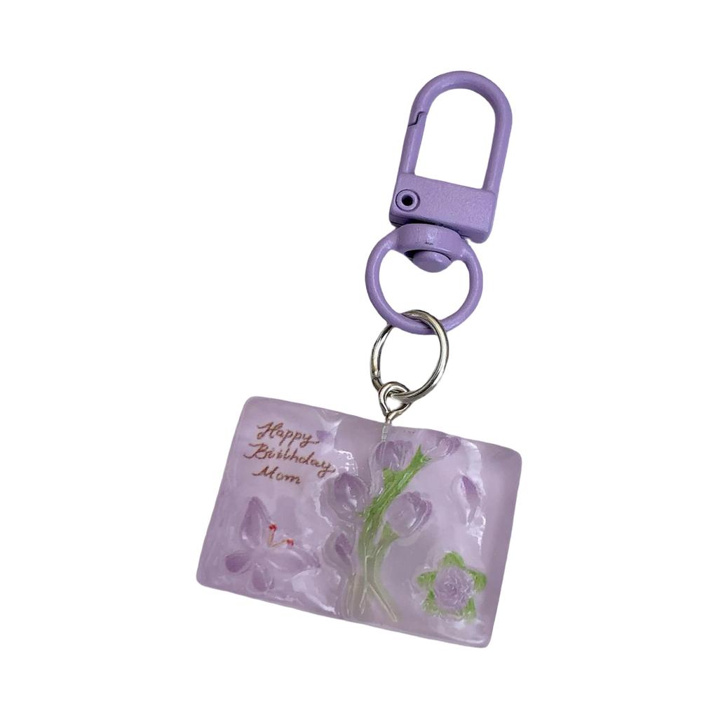 Cartoon Butterfly Flower Book Pendant Keychain Cute Resin Charm For Keys Bags Gift Decorative Accessory