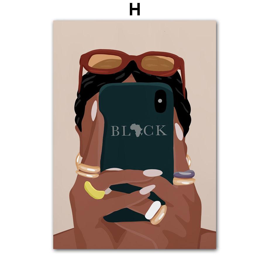 Черная модная девушка, парикмахерская, дизайн ногтей, салон, декор для гостиной, плакат и принт, настенная живопись на холсте, настенные панно Hoem