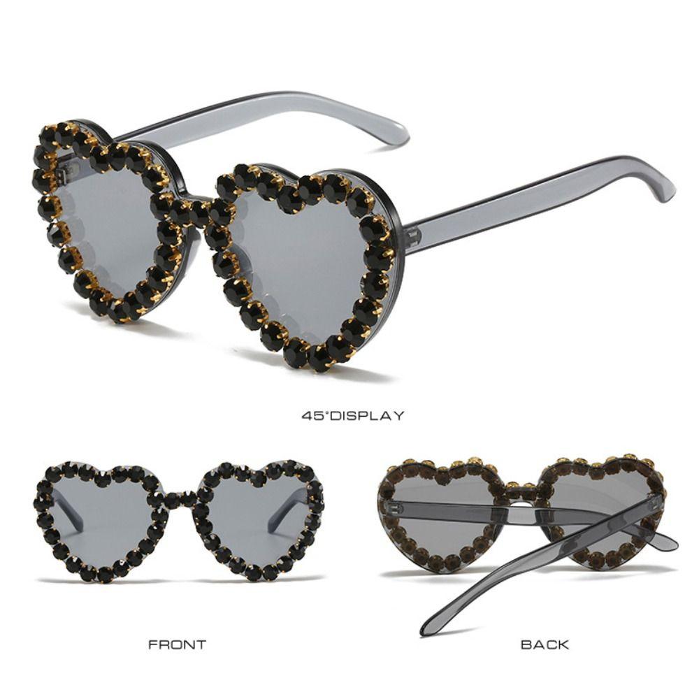 Heart-shaped Frame Rhinestone Decoration Sunglasses Outdoor Photos Decoration Travel Sunglasses Sun-Protective Bride Eyewear