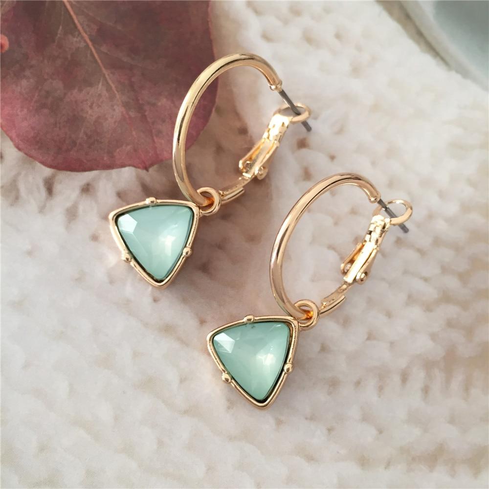 Корея Новая мода женские серьги-кольца с подвеской в виде кошачьего глаза и камнями-треугольниками маленькие простые темпераментные женские свадебные украшения