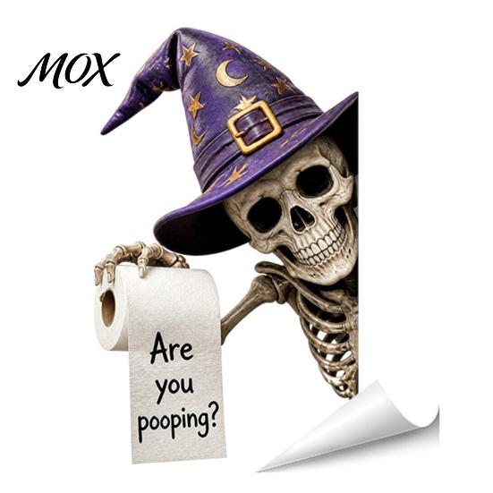 Ghost Pattern Bathroom Decor Halloween Wall Sticker, Cute Witch Cat Toilet Decal, Spooky Skeleton Are You Pooping Sticker for Decorative Slogan
