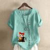 Women's Fashion Cute Cat Prined Short Sleeve T-shirt Loose Cotton Shirt Casual Loose Summer Blouse Tops Plus Size