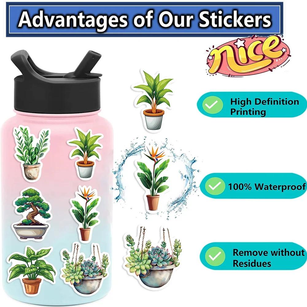 50pcs Cute Plants Green Aesthetic Stickers DIY Decoration Fridge Notebook Bike Phone Suitcase Cartoon Sticker PVC Wall Stickers