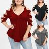 Женские топы-блузки большого размера с цветочным кружевом, V-образным вырезом, вырезами и короткими рукавами