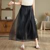 2025 Summer New Literary and Retro Seven-point Casual Pants Women's Loose and Thin Solid Color Elastic Waist Wide-leg Culottes
