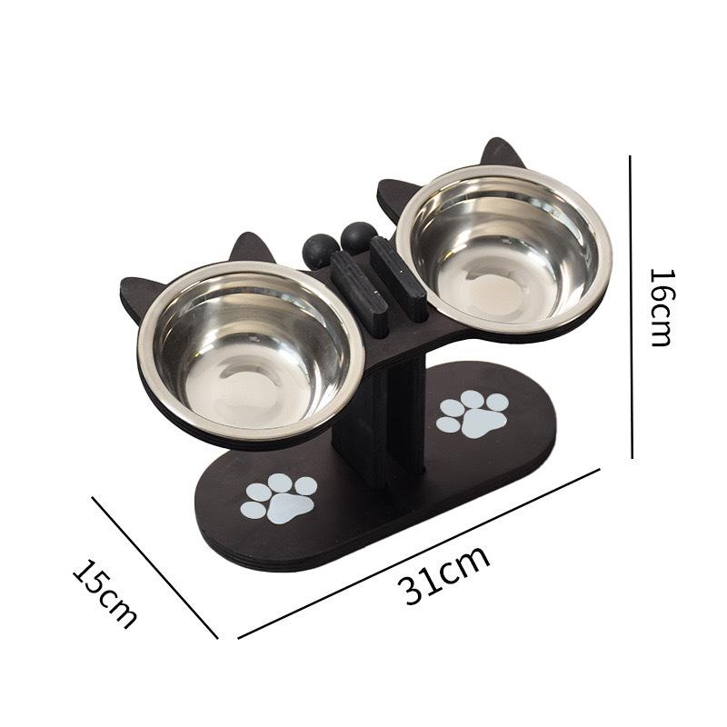Wooden pet bowl rack, home standing pet feeder, cat and dog angled drinking stand, tableware