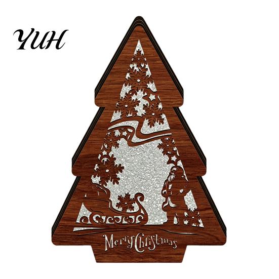 Festive Home Decor 3D Wooden LED Christmas Night Light, Hollow Carved Tabletop Seasonal with Warm Glow, Holiday And Office Decoration Light Lamp