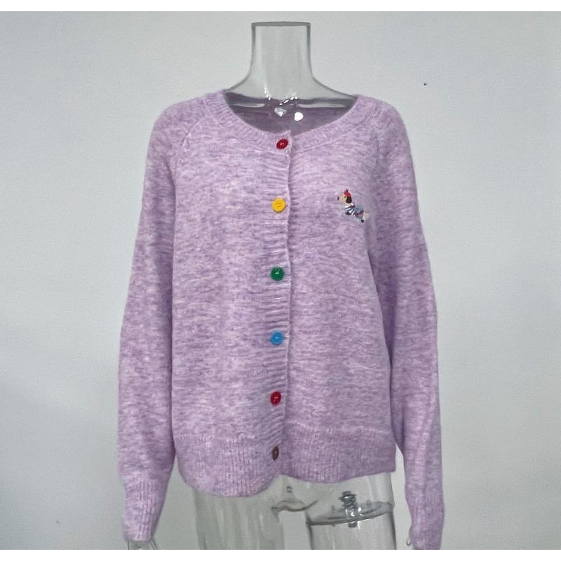 Женский осенне-зимний свитер с круглым вырезом и длинными рукавами с вышивкой в виде щенка