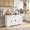 Buffet, farmhouse-style kitchen storage cabinet with 4 barn doors, 3 drawers, adjustable shelves, white