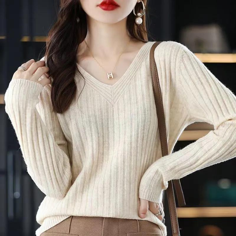 Женский свитер Зимний с V-образным вырезом Утепленный Пуловер Теплый Вязаный Эластичный С длинным рукавом Свободный Джемпер Свитер Топы
