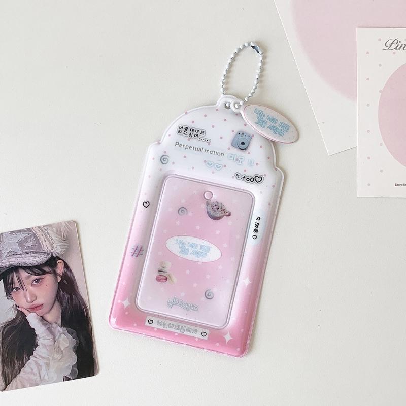 Kawaii Kpop Photocard Holder for 53x85mm PVC Card Protector with Pendant Keychain for Students Girls School Accessories Gift