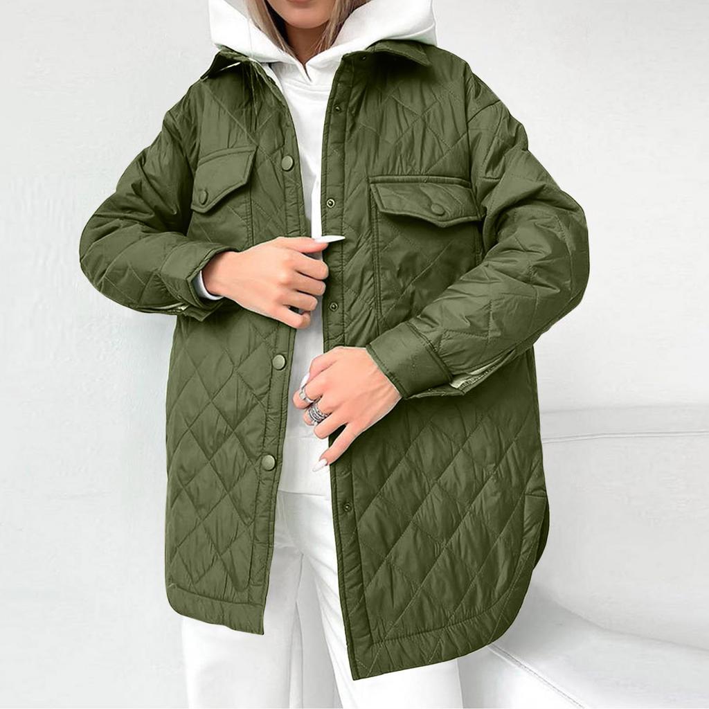 Женская куртка с длинным рукавом, ромбовидной стежкой, однотонная, утолщенная, на пуговицах, хлопковая верхняя одежда