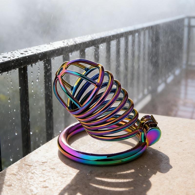 Colorful Metal Chastity Cage Male Small Cock Cage Device Erotic Urethral Lock Penis Ring Adult Sex Toy for Men Gay Bondage Belt