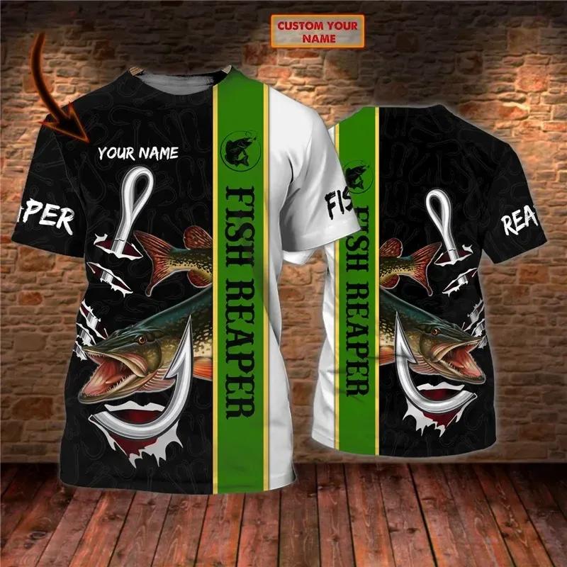 Летняя уличная морская рыба, повседневная мужская футболка с 3D рисунком, одежда для рыбалки, модная тенденция, негабаритный топ с короткими рукавами, футболка высокого качества