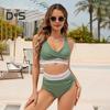 Женский комплект бикини из двух частей, купальник с высокой талией, V-образный вырез, утягивающий живот, купальный костюм для повседневной носки на пляже и вечеринках