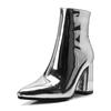 Sliver Gold Women Ankle Boots Pointed Toe Chunky High Heel Boots Mirror Metallic Pumps Female Boots