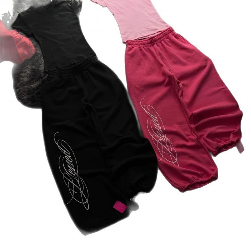 Womens Letter Print Sweatpants Y2K Streetwear Loose Fit Drawstring Track Pants