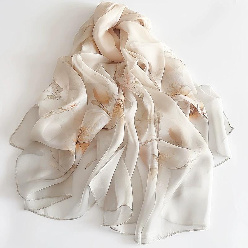 Весна Лето Женские Большого размера Принтованные Пляжные Шали Мусульманские Хиджабы Дорожные Тонкие Солнцезащитные Шарфы/Шарфы 100% Шелк Пляжный Шарф