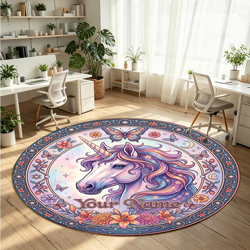 Wild Animals (487) Theme Round Crystal Velvet Rug Custom Name Text Personalized Floor Mat Home Decor Non Slip Crystal Carpet