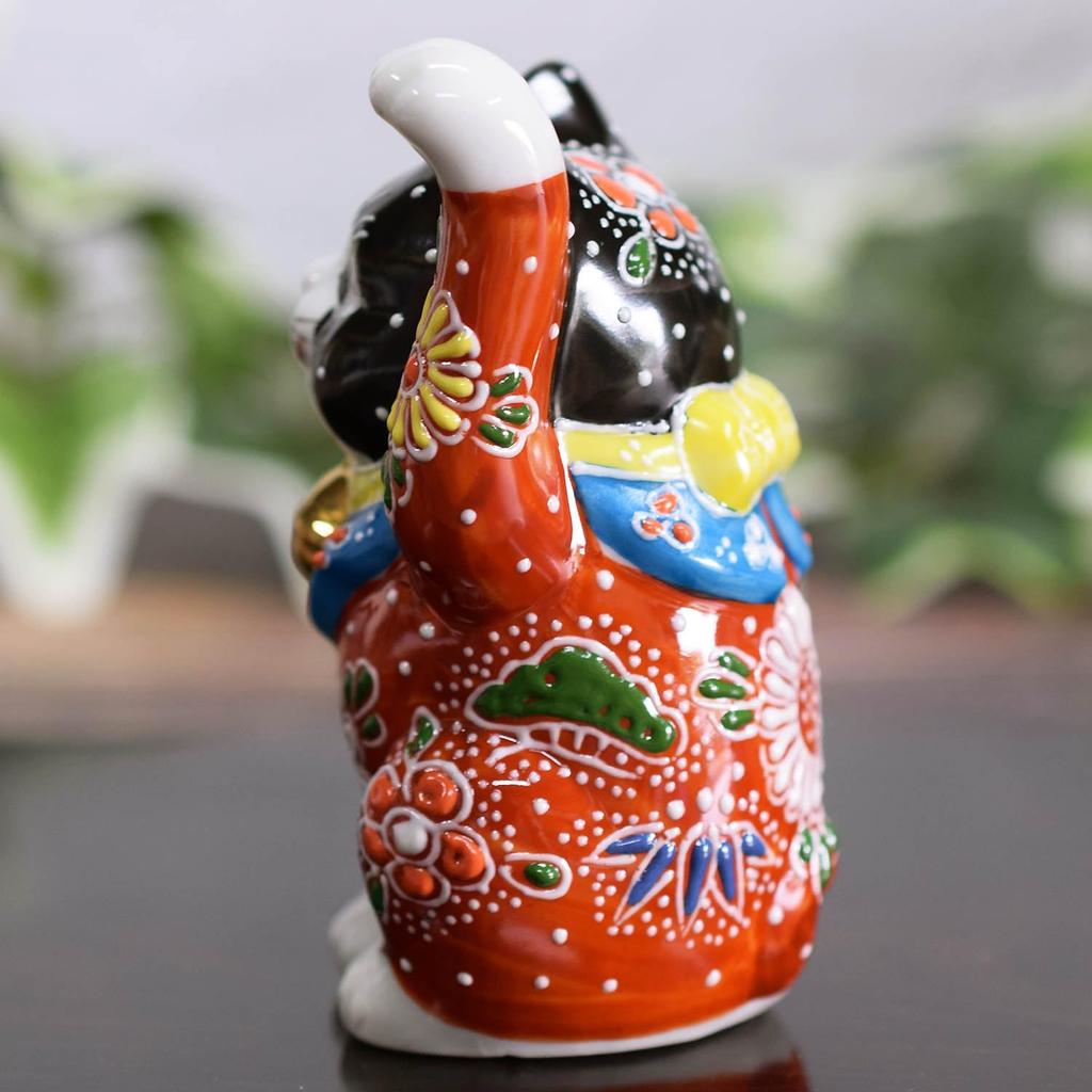 Washa no Kura Стильный керамический орнамент Кутани Украшение для левой руки Счастливый кот Черный Красный Лист Открытие Празднование Открытие Празднование Подарок на день рождения