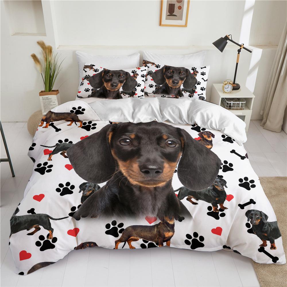 3D цифровая печать Серия домашних собак Новый трехсекционный комплект Шлифовальная ткань Пододеяльник Комплект постельного белья
