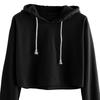 Women Fall Spring Hoodie Drawstring Loose Solid Color Drawstring Elastic Cuff Short Length
