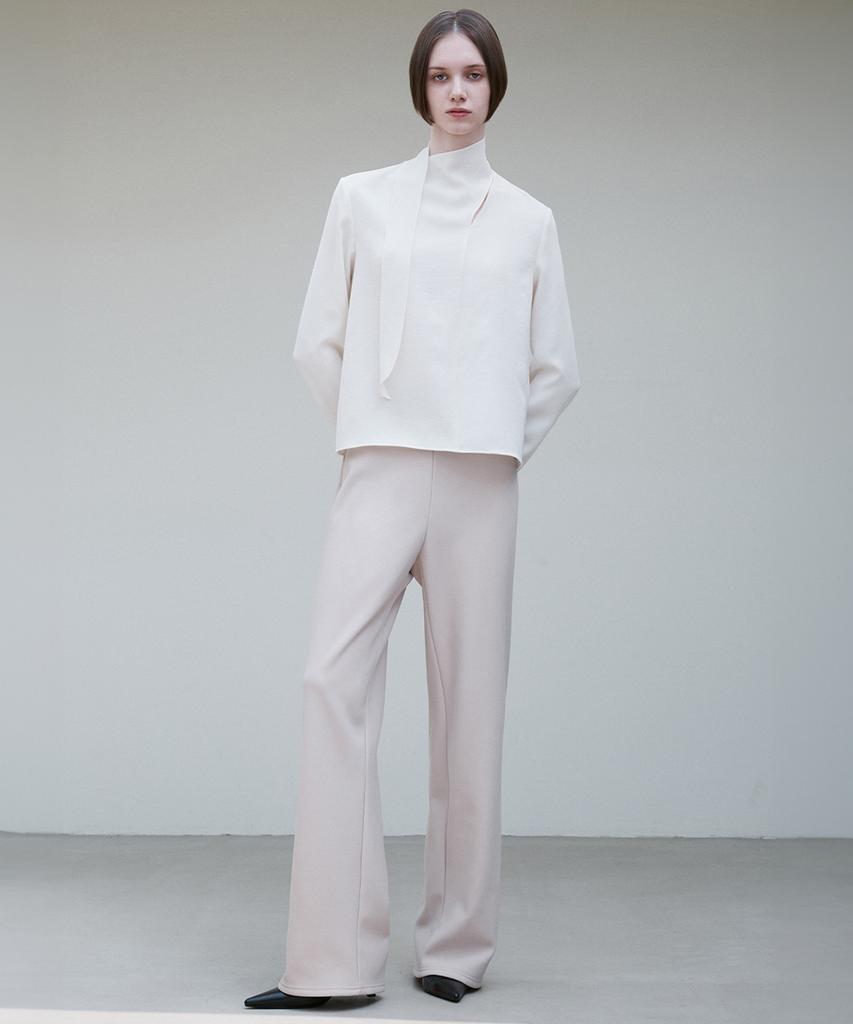 RE RHEE Scarf Detail Bell-Sleeve Blouse Pearl