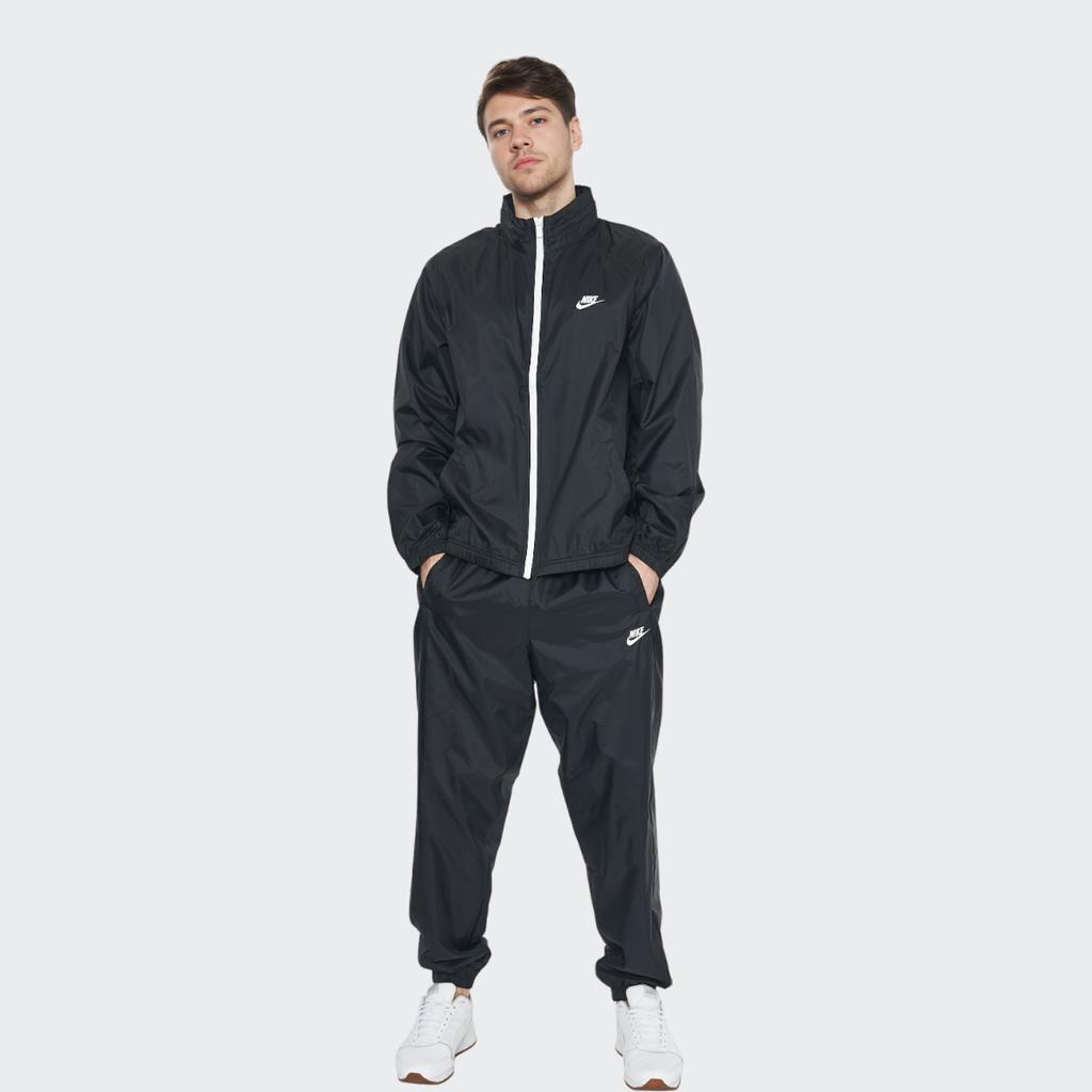 Nike Solid Color Stand Collar Zip Jacket And Elastic Waist Joggers Set Men Sportswear Set Black DR3337-010