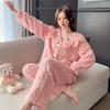 Новый утолщенный кардиган с отворотом, женские комплекты, роскошный комплект из двух предметов, плюшевая одежда для женщин, милая пижама с принтом для женщин