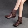 Johnature Square Toe Soft Cowhide Short Boots Retro Versatile Genuine Leather Comfortable Women's Shoes