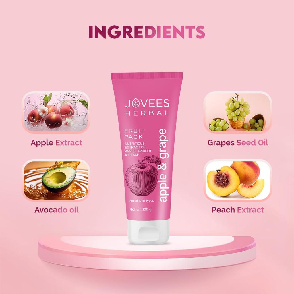 Jovees Herbal Apple & Grape Fruit Face Pack 120gm For Uneven Skin Tone, Oil Control, Radiant Glow, Nourished Clear Skin, Pack Of 1