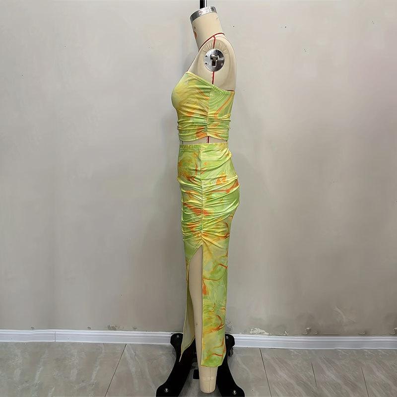 Женский летний комплект из облегающей юбки-футляра с запахом и разрезом в стиле тай-дай