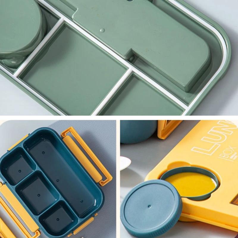 Student Lunch Box Double-layer Portable Compartment with Lids Leak-Proof Microwave Food Storage Carrying Handle Bento Boxes