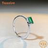 Tancise S925 Sterling Silver Emerald Ring Female Full Diamond Ins Wind Simple Small Sugar Square Senior Silver Ring