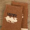 5 Pairs Of Thick Camel Pattern Crew Socks For Men Warm Comfortable Ideal For Fall Winter Outdoor Activities, Hiking, Trekking, Camping, And Fishing