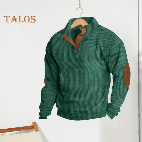 Весна Осень Мужской Топ Цветные Блоки Лоскутная Ретро Стиль Полуоткрытый Воротник-стойка Толстовка Плюс Размер Свободный Длинные Рукава Топ Повседневная Жизнь Офис И Отдых