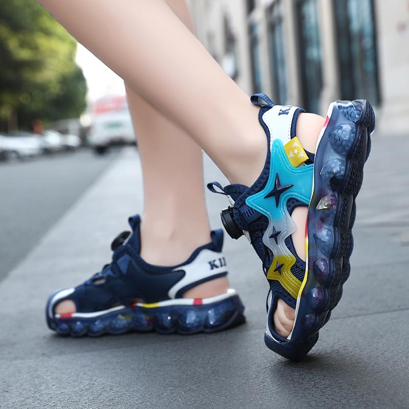 Летние детские сандалии с закрытым носком Rotary Button, пляжная обувь для девочек, спортивные пляжные сандалии