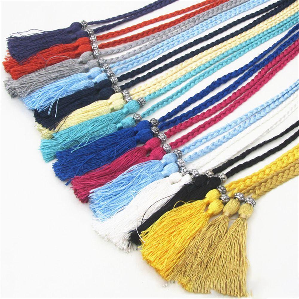 Thin Rope Self-Tie Woven Tassel Belt Bowknot Decorated Waist Women Braided