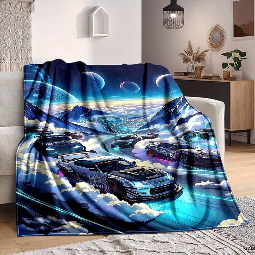1pc Cloud Road Car Race Blanket Lightweight Flannel Blanket Throw Blanket For Sofa, Bed, Travel, Camping, Livingroom, Office, Couch