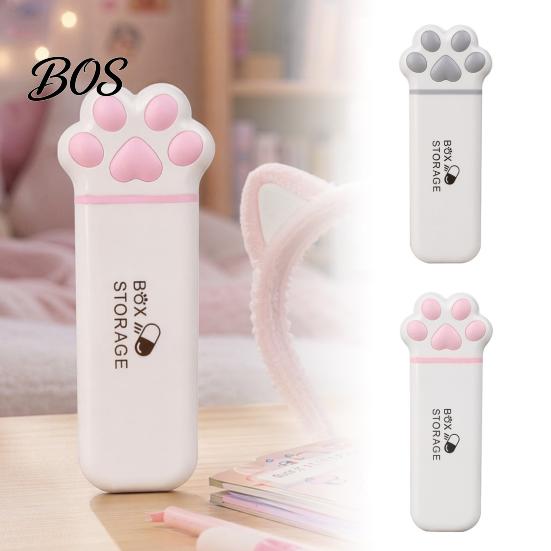 Macaron Color Pill Case Portable Box, Cute Cat Paw Design, with Sealed Buckle Lid, Moisture-Proof Stylish Storage Container 3 Compartment Organizer,