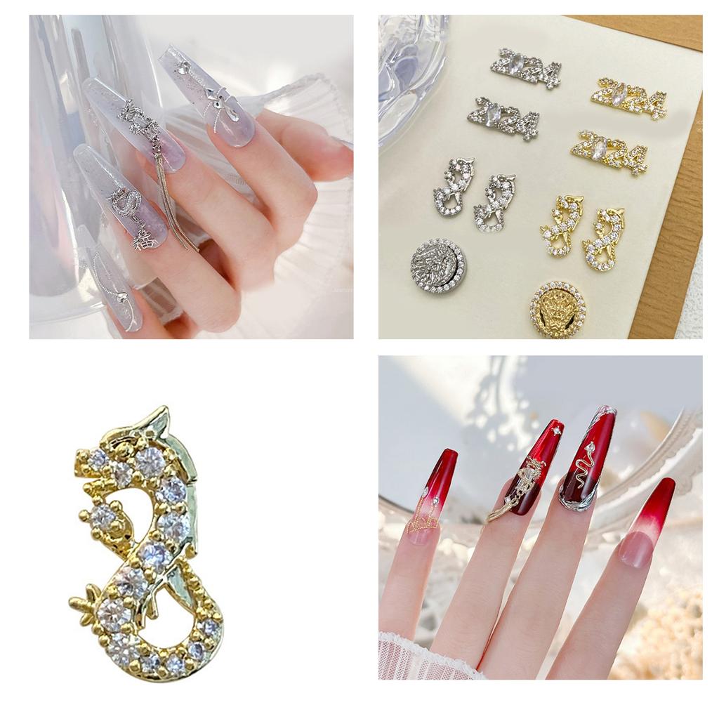 2024 Chinese Inspired Metal Nail Drill Pendant for New Year's Nail Art Add Festive Decoration