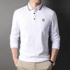 Весенняя новая мужская однотонная рубашка-поло с воротником-поло, длинный рукав, модная повседневная футболка прямого покроя для людей среднего возраста