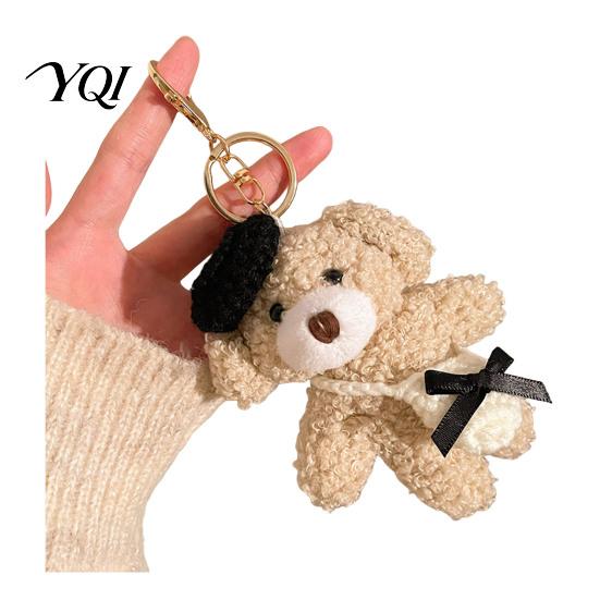 Soft Texture Bear Charm Plush Keychain, Cute Puppy Bag with Keychain Crocheted Accessories, Stuffed Animal Pendant for Women Girls Backpack