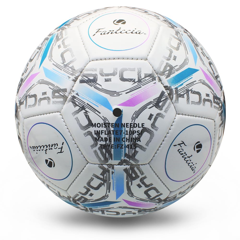 Fantecia Football Standard Size Leather Soccer with Training Football for Kids and Adults 5, Pump,
