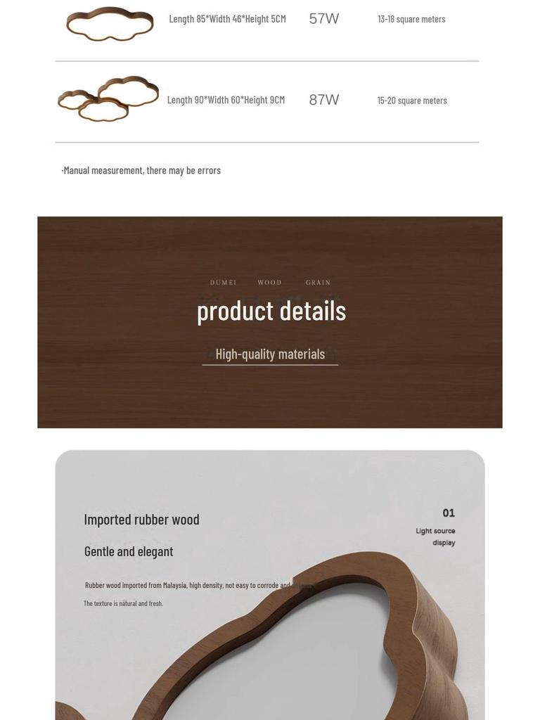 Nordic Style Walnut Solid Wood Ceiling Lamp for Living Room, Bedroom, Study - Eye Protection, Antique Finish