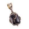 Natural Black Copper Turquoise 925 Solid Silver Gift TwoTone Pendant 1.50" f9P77