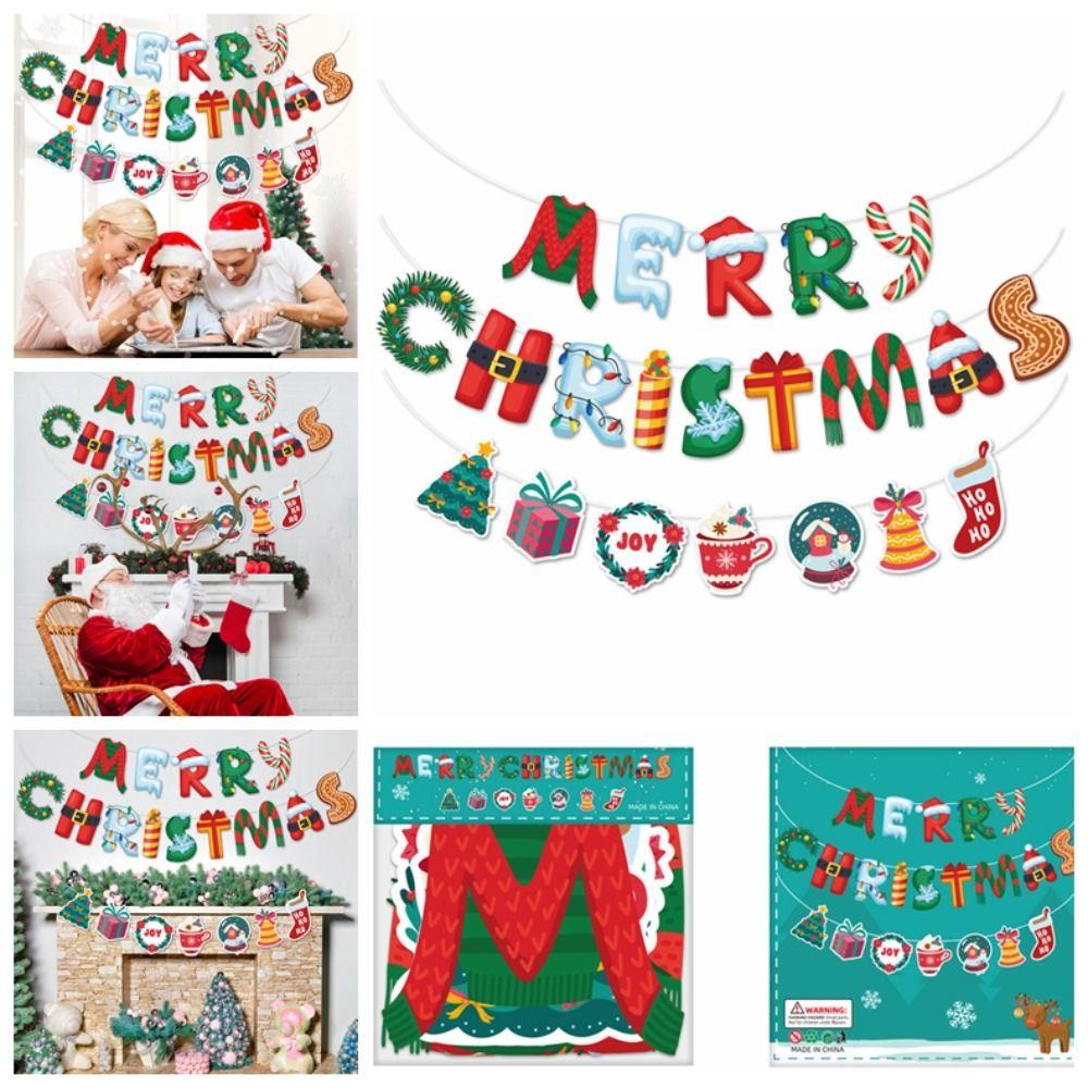 Cartoon Christmas Pull Flag Letter Merry Christmas Flag Multifunctional Christmas Banners  Bar