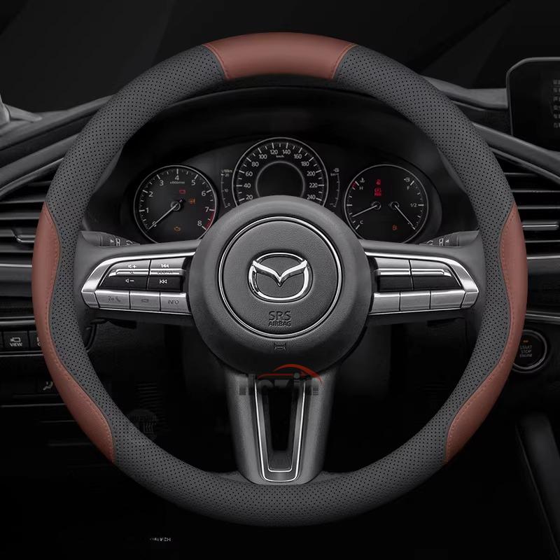 For Mazda 2 3 5 6 CX5 CX7 CX30 CX50 CX60 CX90 CX9 RX8 MX5 BT50 Leather Car Steering Wheel Cover 38cm Interior Accessories
