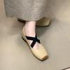 Niche Retro Cross-strap Ballet Shoes 2025 Autumn New Inner Height Increase Square Head Shallow Mouth Mary Jane Single Shoes Women
