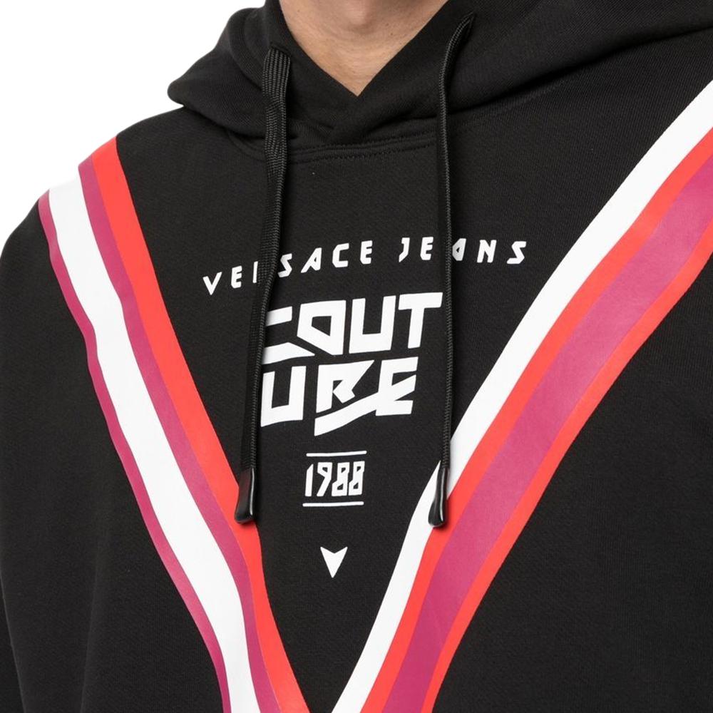 Versace FW22 Худи с полосками и буквенным принтом на шнурке, пуловер, лонгслив, толстовка Мужская толстовка Черный 73GAIP10-CF00P-899